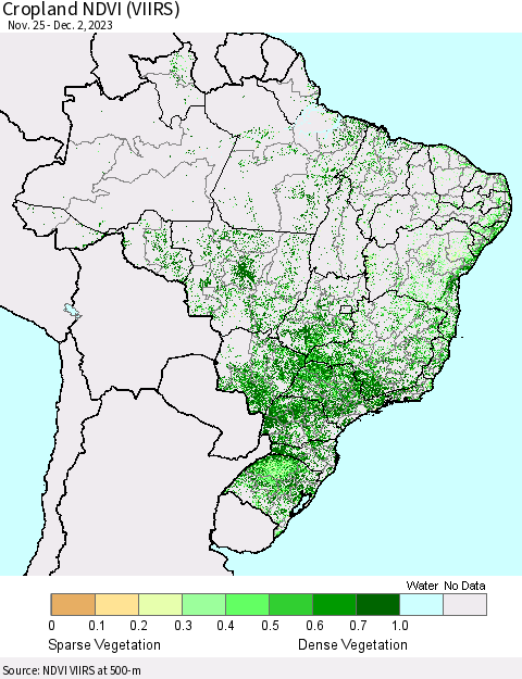 Brazil Cropland NDVI (VIIRS) Thematic Map For 11/25/2023 - 12/2/2023