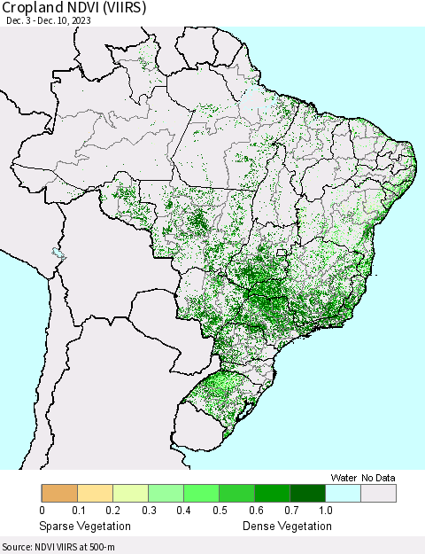 Brazil Cropland NDVI (VIIRS) Thematic Map For 12/3/2023 - 12/10/2023