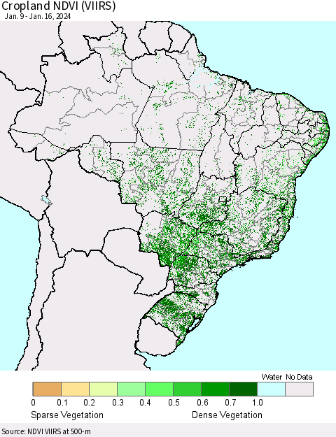 Brazil Cropland NDVI (VIIRS) Thematic Map For 1/9/2024 - 1/16/2024