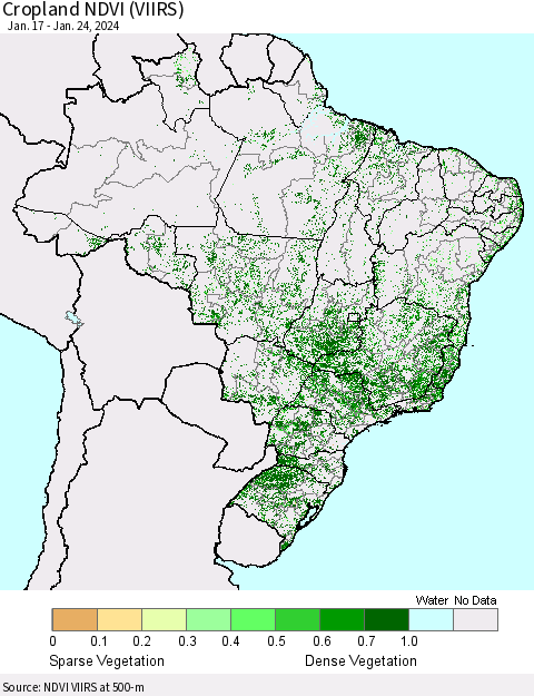 Brazil Cropland NDVI (VIIRS) Thematic Map For 1/17/2024 - 1/24/2024