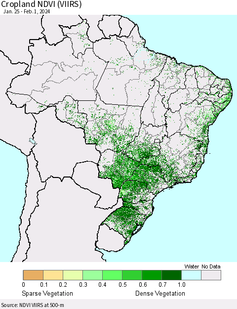 Brazil Cropland NDVI (VIIRS) Thematic Map For 1/25/2024 - 2/1/2024