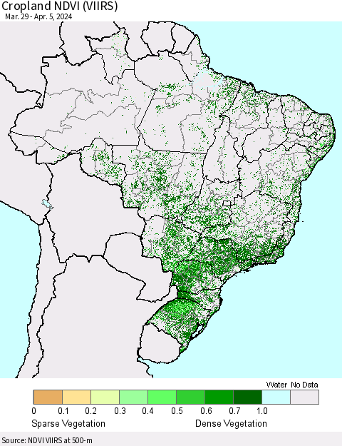 Brazil Cropland NDVI (VIIRS) Thematic Map For 3/29/2024 - 4/5/2024