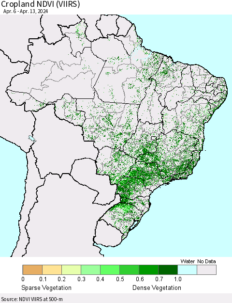 Brazil Cropland NDVI (VIIRS) Thematic Map For 4/6/2024 - 4/13/2024