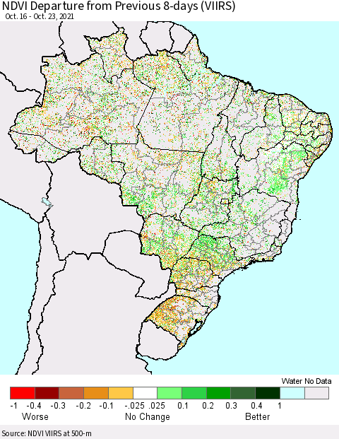 Brazil NDVI Departure from Previous 8-days (VIIRS) Thematic Map For 10/16/2021 - 10/23/2021