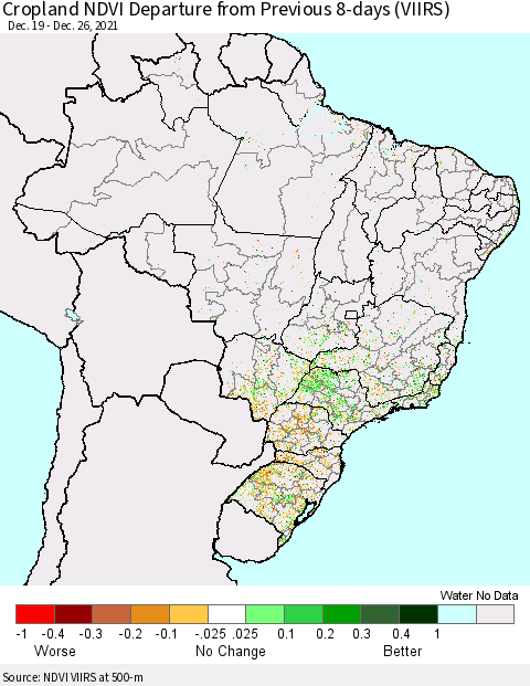Brazil Cropland NDVI Departure from Previous 8-days (VIIRS) Thematic Map For 12/19/2021 - 12/26/2021