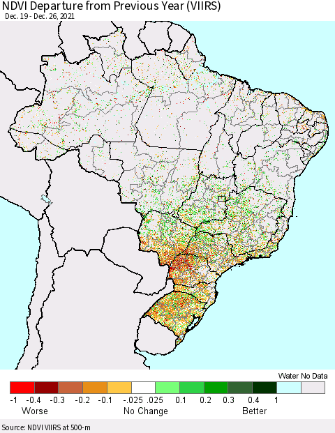 Brazil NDVI Departure from Previous Year (VIIRS) Thematic Map For 12/26/2021 - 1/2/2022