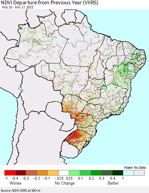 Brazil NDVI Departure from Previous Year (VIIRS) Thematic Map For 2/10/2022 - 2/17/2022