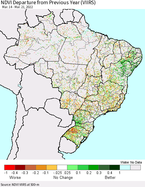 Brazil NDVI Departure from Previous Year (VIIRS) Thematic Map For 3/14/2022 - 3/21/2022