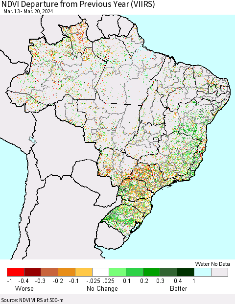 Brazil NDVI Departure from Previous Year (VIIRS) Thematic Map For 3/13/2024 - 3/20/2024