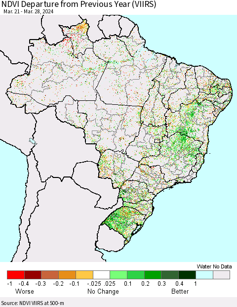 Brazil NDVI Departure from Previous Year (VIIRS) Thematic Map For 3/21/2024 - 3/28/2024