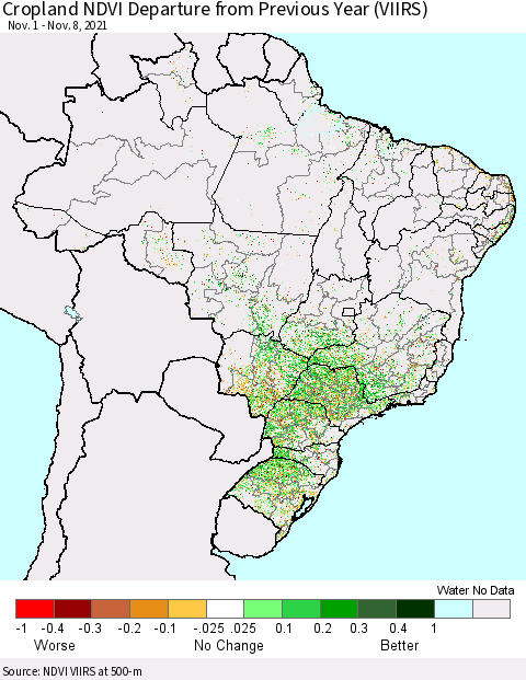 Brazil Cropland NDVI Departure from Previous Year (VIIRS) Thematic Map For 11/1/2021 - 11/8/2021
