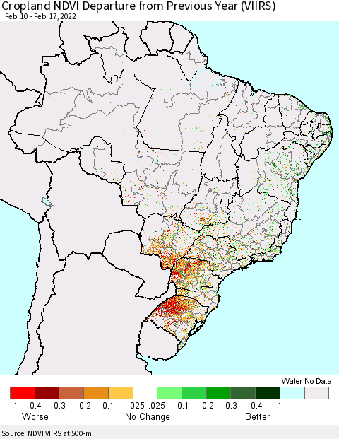 Brazil Cropland NDVI Departure from Previous Year (VIIRS) Thematic Map For 2/10/2022 - 2/17/2022