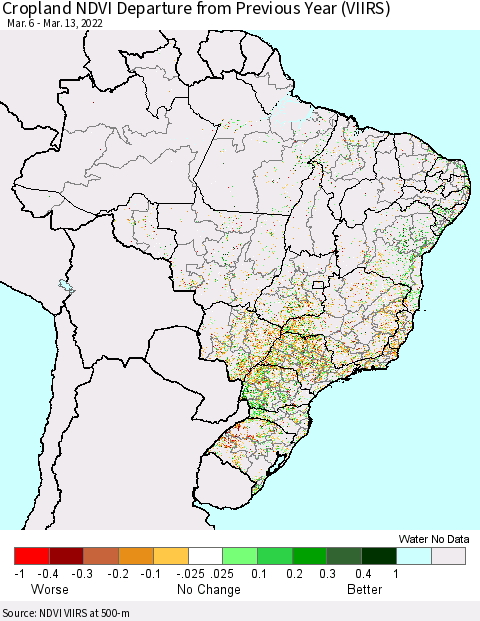 Brazil Cropland NDVI Departure from Previous Year (VIIRS) Thematic Map For 3/6/2022 - 3/13/2022