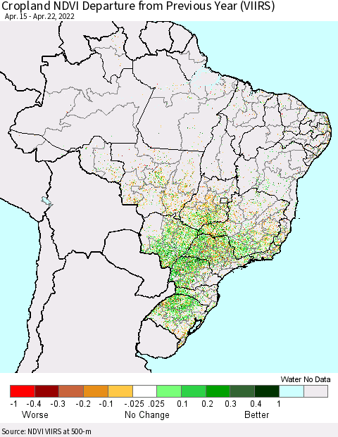 Brazil Cropland NDVI Departure from Previous Year (VIIRS) Thematic Map For 4/15/2022 - 4/22/2022