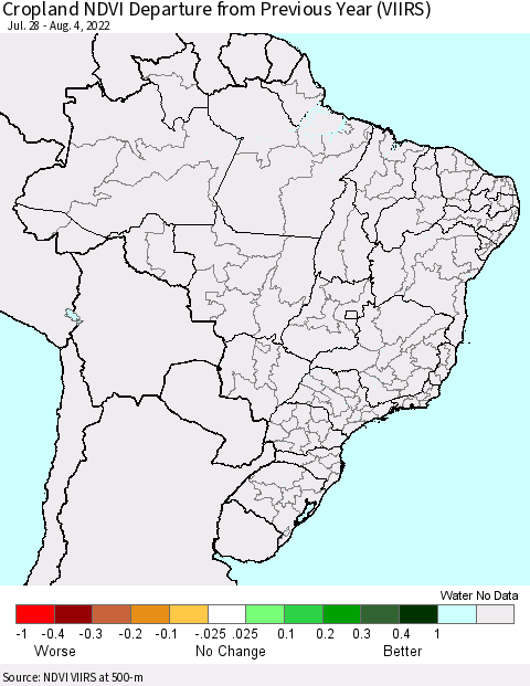 Brazil Cropland NDVI Departure from Previous Year (VIIRS) Thematic Map For 7/28/2022 - 8/4/2022