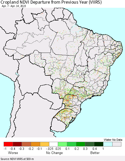 Brazil Cropland NDVI Departure from Previous Year (VIIRS) Thematic Map For 4/7/2023 - 4/14/2023
