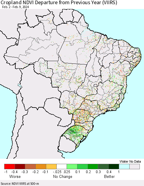 Brazil Cropland NDVI Departure from Previous Year (VIIRS) Thematic Map For 2/2/2024 - 2/9/2024
