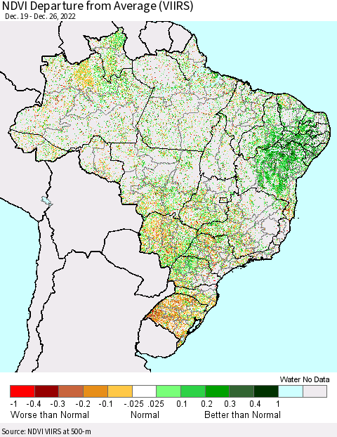 Brazil NDVI Departure from Average (VIIRS) Thematic Map For 12/19/2022 - 12/26/2022
