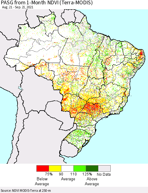 Brazil PASG from 1-Month NDVI (Terra-MODIS) Thematic Map For 9/14/2021 - 9/21/2021