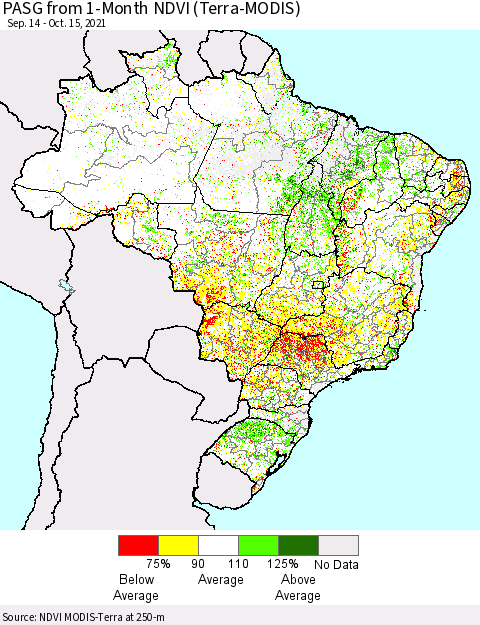 Brazil PASG from 1-Month NDVI (Terra-MODIS) Thematic Map For 10/8/2021 - 10/15/2021