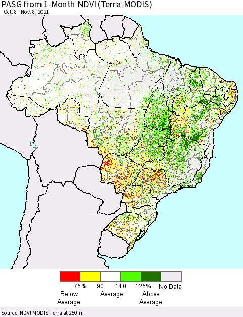 Brazil PASG from 1-Month NDVI (Terra-MODIS) Thematic Map For 11/1/2021 - 11/8/2021