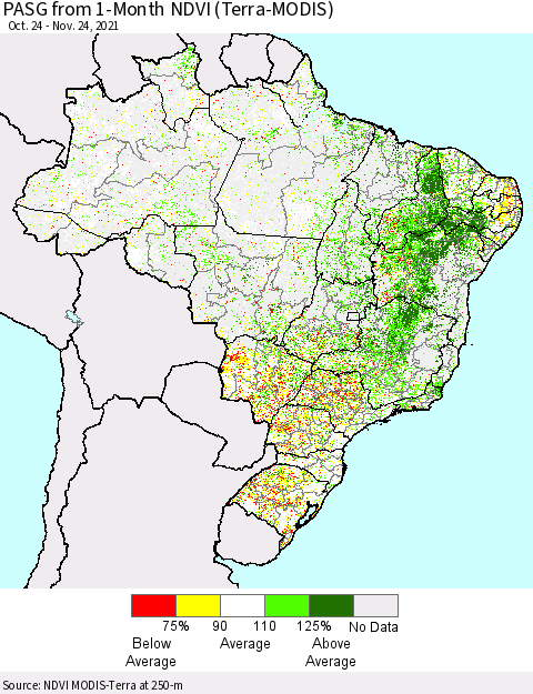 Brazil PASG from 1-Month NDVI (Terra-MODIS) Thematic Map For 11/17/2021 - 11/24/2021