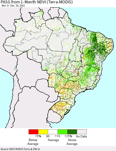Brazil PASG from 1-Month NDVI (Terra-MODIS) Thematic Map For 12/3/2021 - 12/10/2021