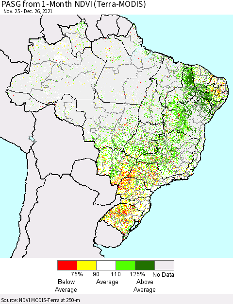 Brazil PASG from 1-Month NDVI (Terra-MODIS) Thematic Map For 12/19/2021 - 12/26/2021