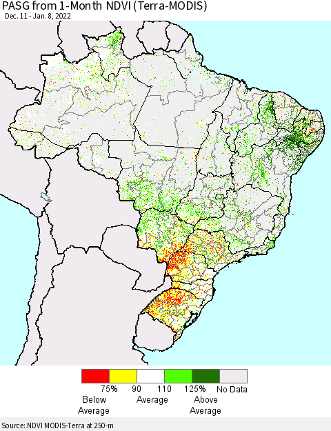 Brazil PASG from 1-Month NDVI (Terra-MODIS) Thematic Map For 1/1/2022 - 1/8/2022