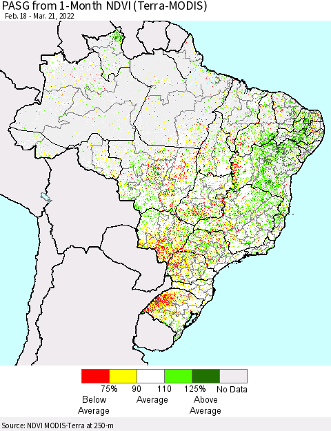 Brazil PASG from 1-Month NDVI (Terra-MODIS) Thematic Map For 3/14/2022 - 3/21/2022