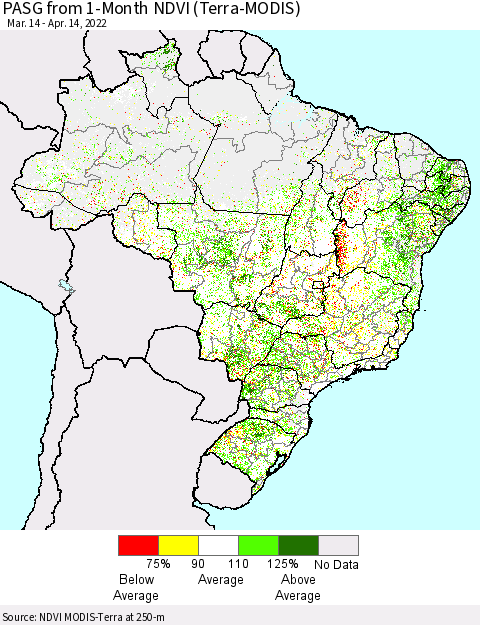 Brazil PASG from 1-Month NDVI (Terra-MODIS) Thematic Map For 4/7/2022 - 4/14/2022