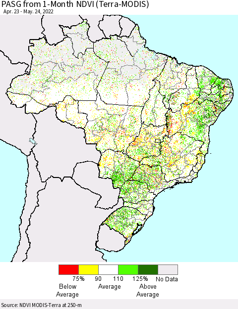 Brazil PASG from 1-Month NDVI (Terra-MODIS) Thematic Map For 5/17/2022 - 5/24/2022