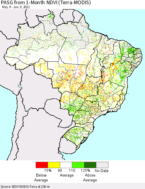 Brazil PASG from 1-Month NDVI (Terra-MODIS) Thematic Map For 6/2/2022 - 6/9/2022