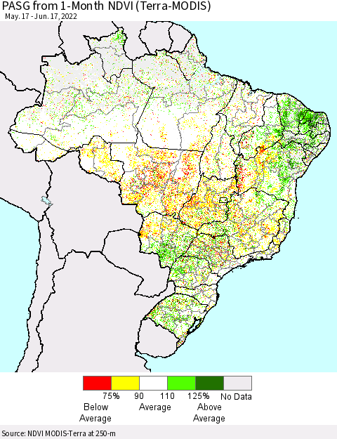 Brazil PASG from 1-Month NDVI (Terra-MODIS) Thematic Map For 6/10/2022 - 6/17/2022