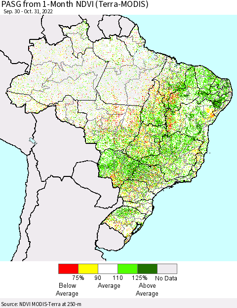 Brazil PASG from 1-Month NDVI (Terra-MODIS) Thematic Map For 10/24/2022 - 10/31/2022