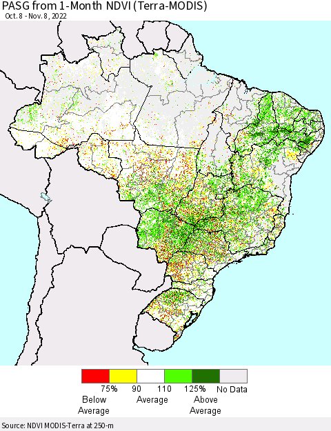 Brazil PASG from 1-Month NDVI (Terra-MODIS) Thematic Map For 11/1/2022 - 11/8/2022
