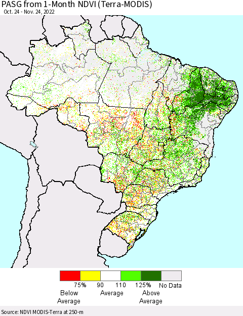 Brazil PASG from 1-Month NDVI (Terra-MODIS) Thematic Map For 11/17/2022 - 11/24/2022