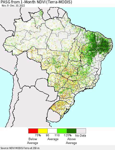 Brazil PASG from 1-Month NDVI (Terra-MODIS) Thematic Map For 12/3/2022 - 12/10/2022