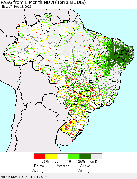 Brazil PASG from 1-Month NDVI (Terra-MODIS) Thematic Map For 12/11/2022 - 12/18/2022