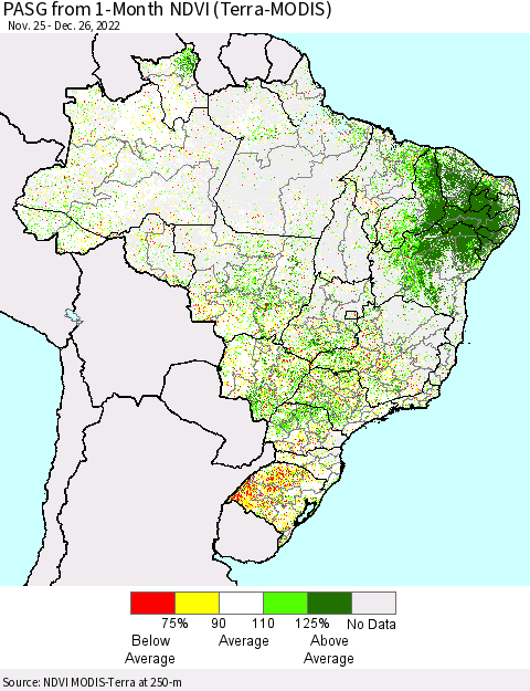 Brazil PASG from 1-Month NDVI (Terra-MODIS) Thematic Map For 12/19/2022 - 12/26/2022