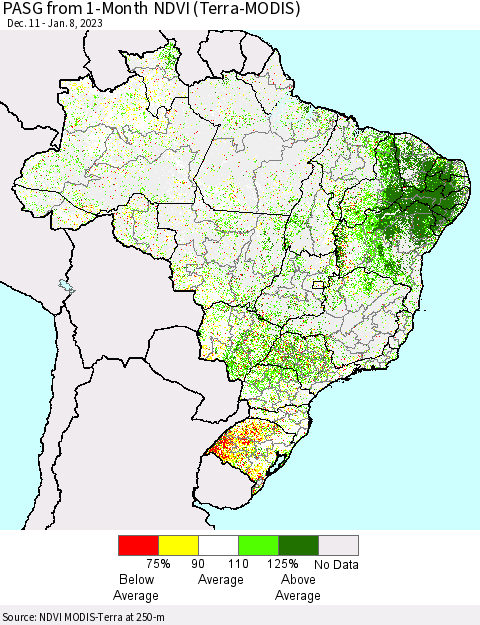 Brazil PASG from 1-Month NDVI (Terra-MODIS) Thematic Map For 1/1/2023 - 1/8/2023