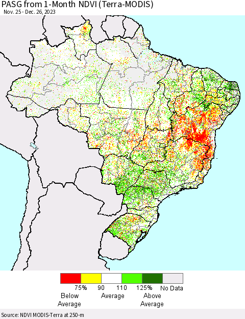 Brazil PASG from 1-Month NDVI (Terra-MODIS) Thematic Map For 12/19/2023 - 12/26/2023