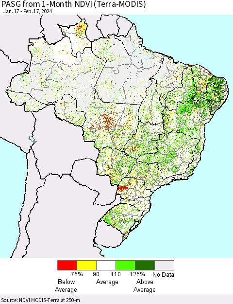 Brazil PASG from 1-Month NDVI (Terra-MODIS) Thematic Map For 2/10/2024 - 2/17/2024