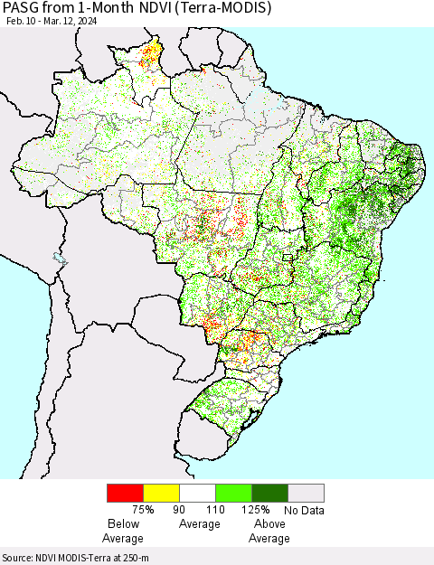 Brazil PASG from 1-Month NDVI (Terra-MODIS) Thematic Map For 3/5/2024 - 3/12/2024