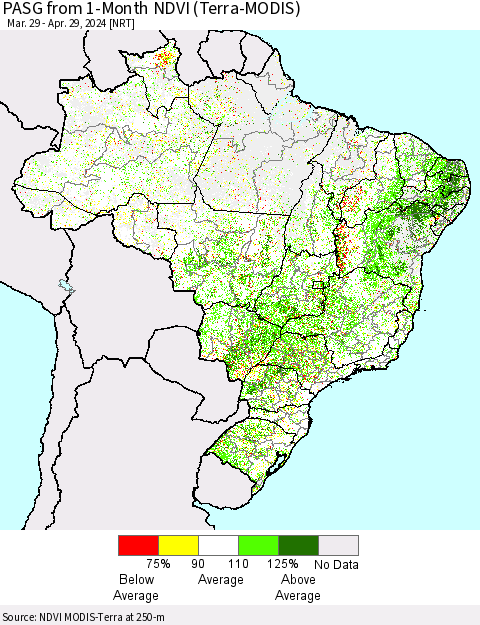 Brazil PASG from 1-Month NDVI (Terra-MODIS) Thematic Map For 4/22/2024 - 4/29/2024