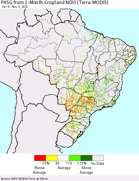Brazil PASG from 1-Month Cropland NDVI (Terra-MODIS) Thematic Map For 11/1/2021 - 11/8/2021