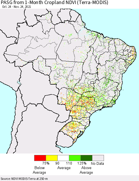Brazil PASG from 1-Month Cropland NDVI (Terra-MODIS) Thematic Map For 11/17/2021 - 11/24/2021