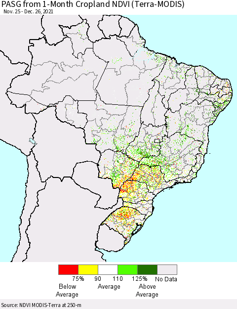 Brazil PASG from 1-Month Cropland NDVI (Terra-MODIS) Thematic Map For 12/19/2021 - 12/26/2021