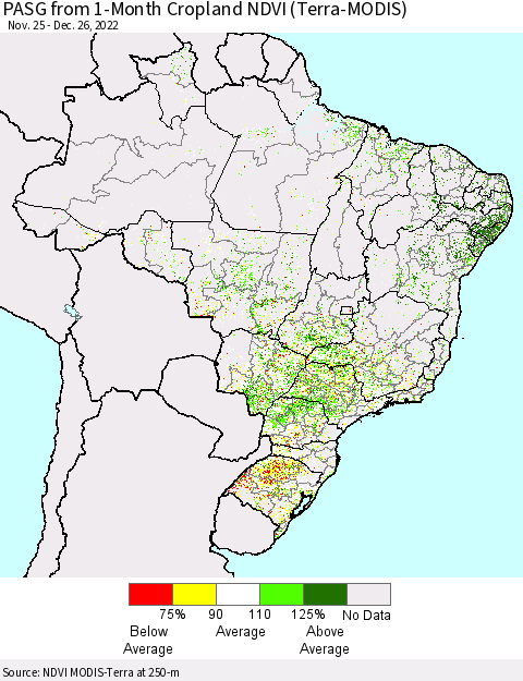 Brazil PASG from 1-Month Cropland NDVI (Terra-MODIS) Thematic Map For 12/19/2022 - 12/26/2022