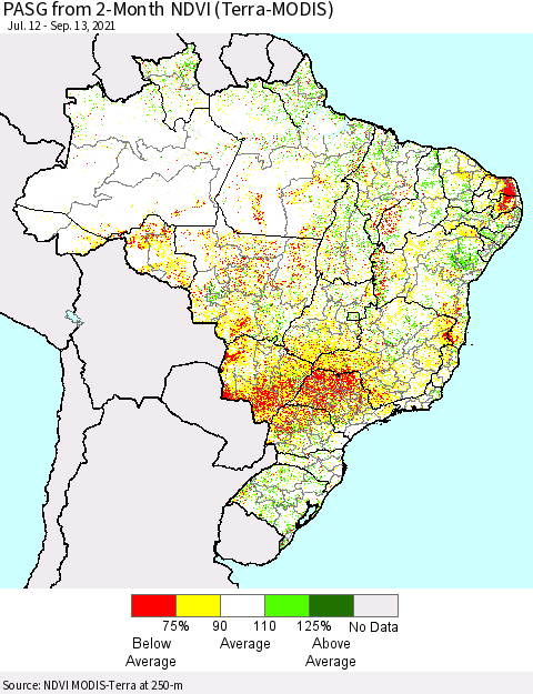 Brazil PASG from 2-Month NDVI (Terra-MODIS) Thematic Map For 9/6/2021 - 9/13/2021